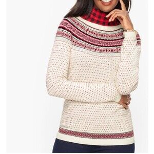 Talbots Nordic Fair Isle Crewneck‎ Wool Blend Long Sleeves Sweater Small P NEW